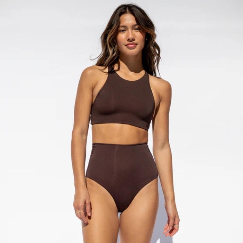 NWT Left on Friday Hi Dive Top in Cold Brew Brown Size S